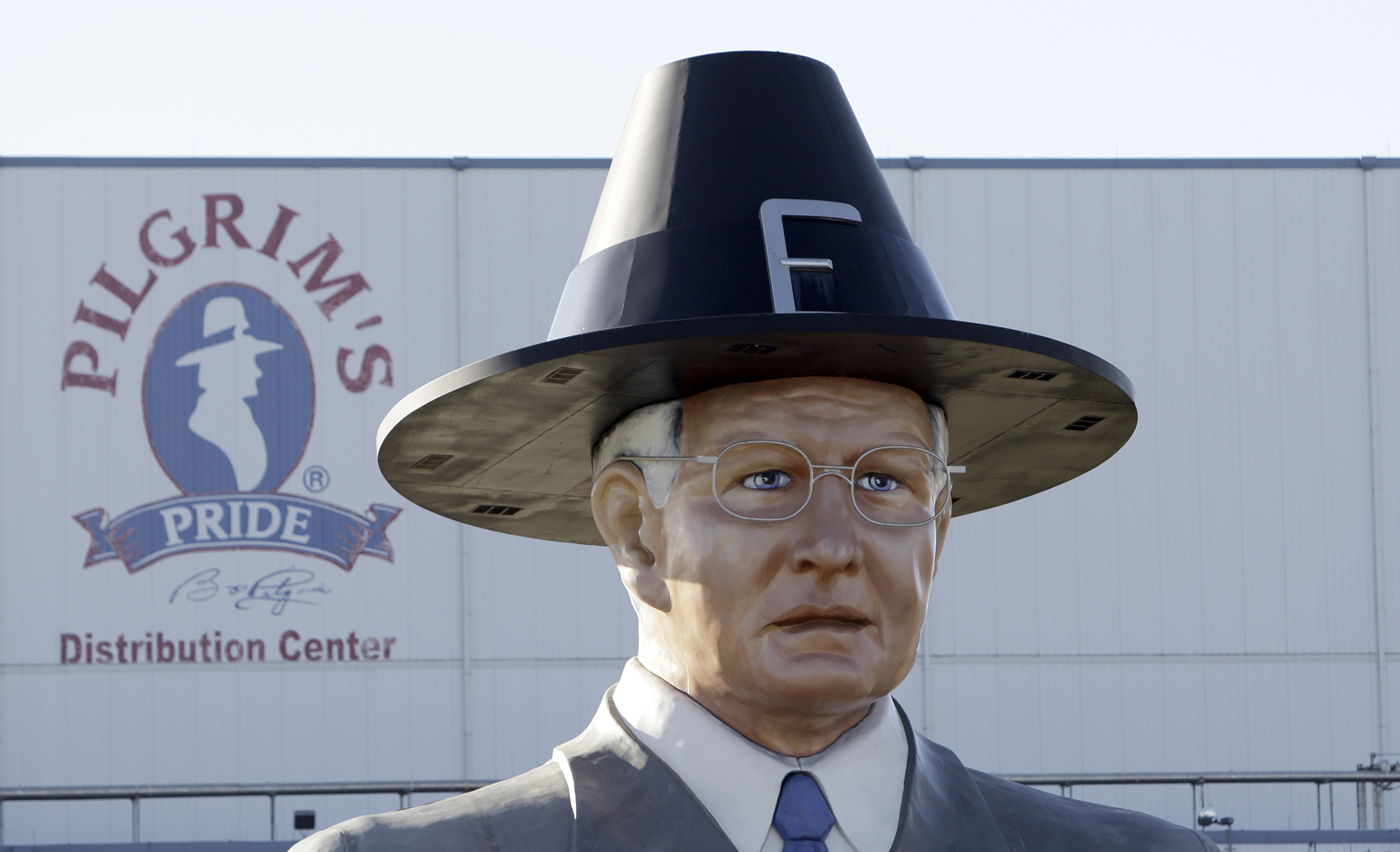A statue of Pilgrim's Pride founder Lonnie Pilgrim displayed outside the distribution center near Pittsburg, Texas.&nbsp;