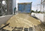 A truck unloads barley at a grain terminal in Odesa region, Ukraine, on June 22.