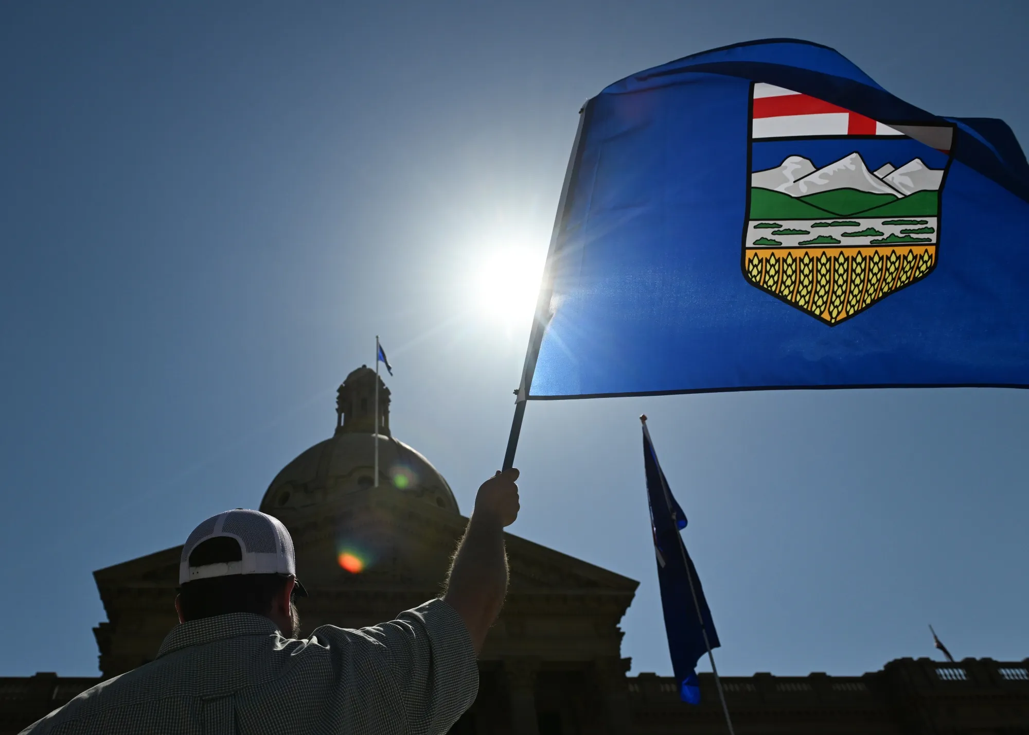 A rally for Alberta independence in Edmonton in 2025.