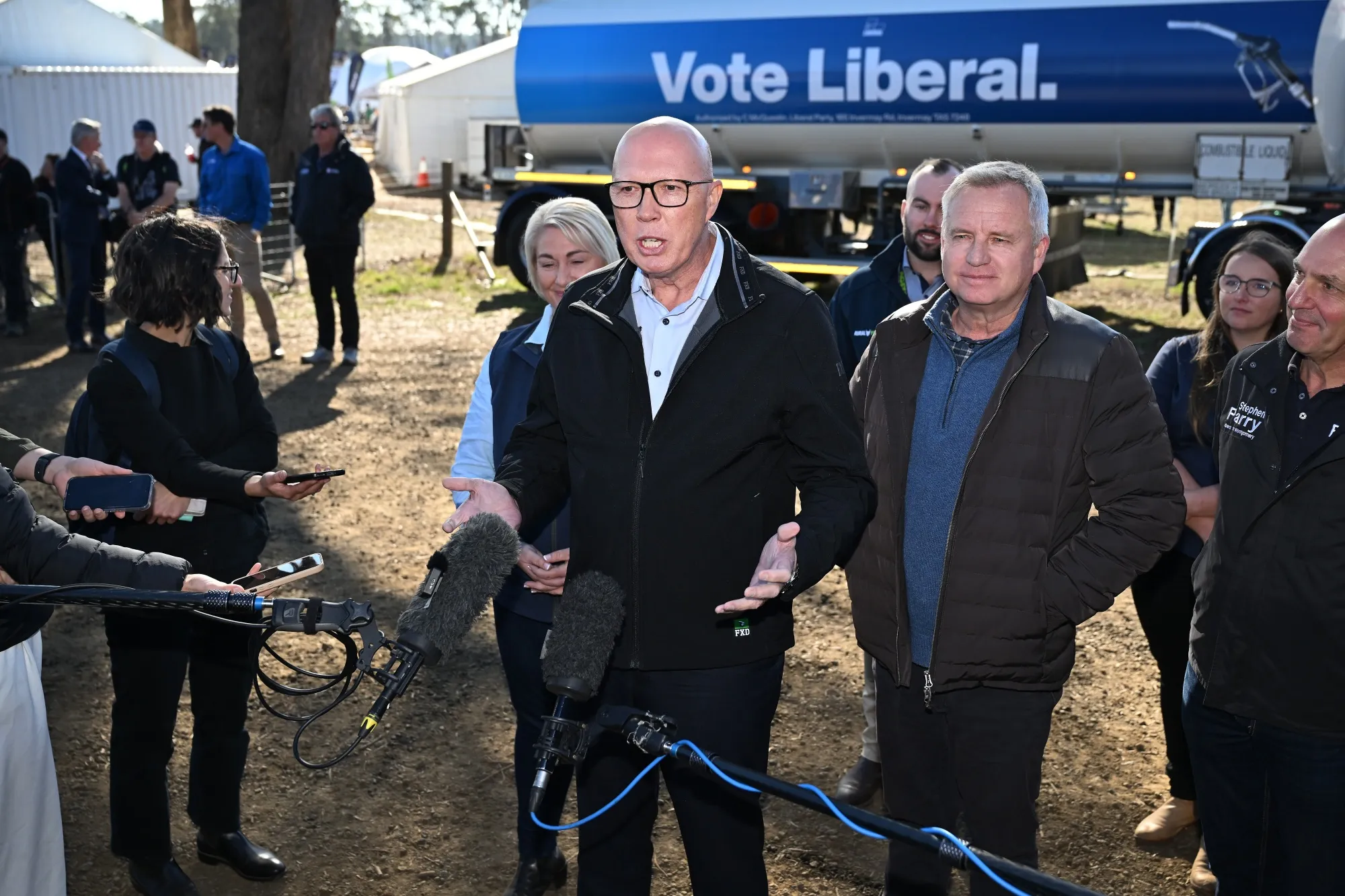 Peter Dutton, center, in Carrick, Australia, on May 1. 