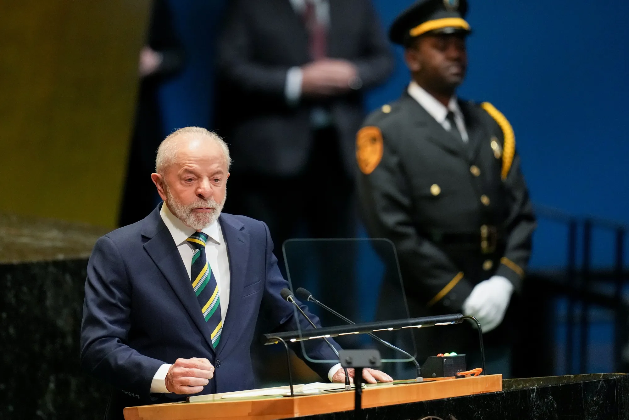 Brazil's President Luiz Inacio Lula da Silva speaks speaks during the 80th session of the United Nations General Assembly in New York on Sept. 23.