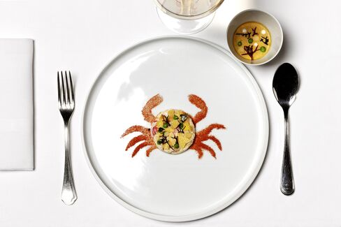 Osteria Francescana celebrates Italian culinary traditions without being slave to them. Here, a whimsically reinterpreted crab cake.