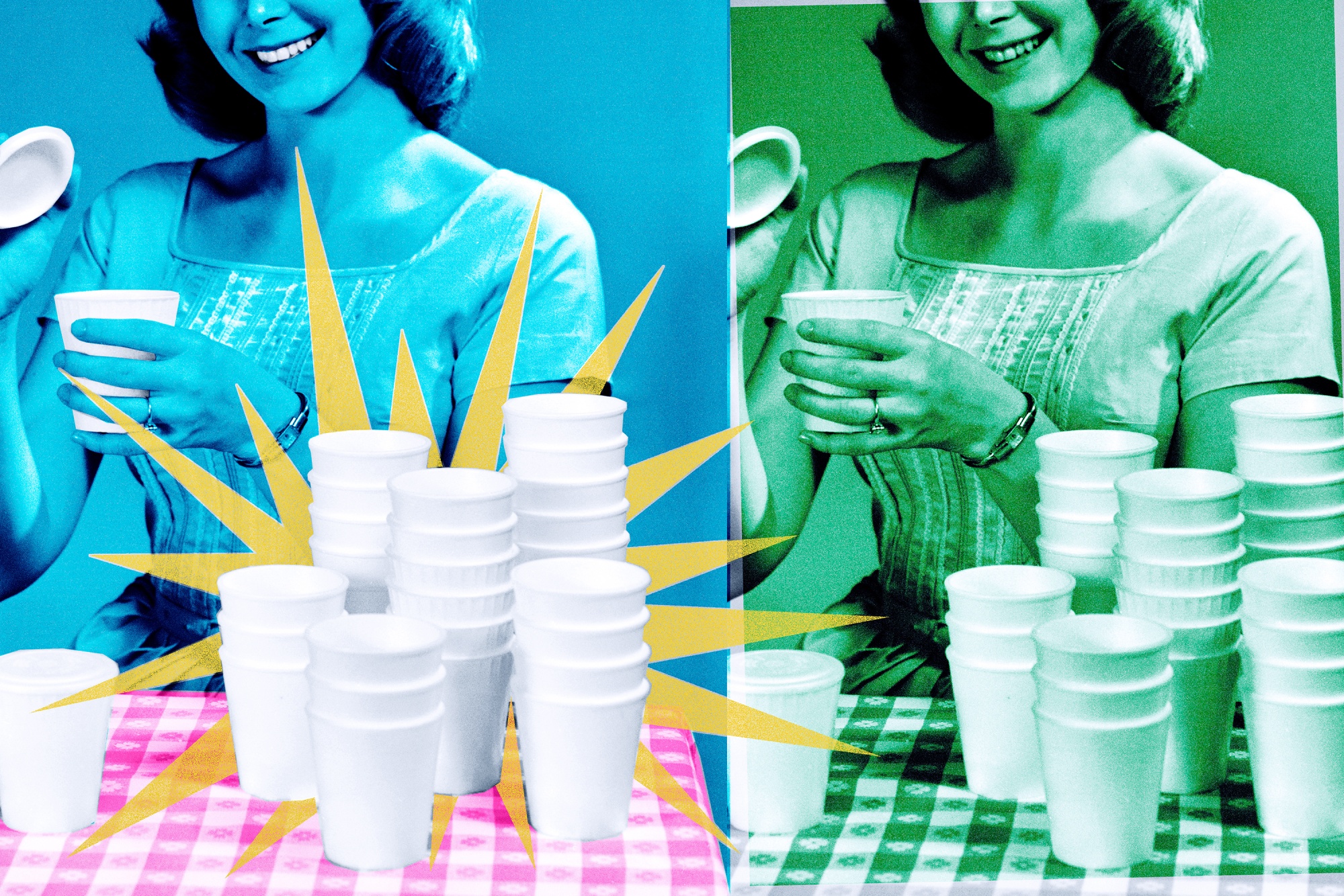 A model demonstrating polystyrene coffee cups. 
