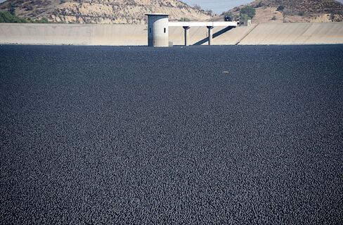 The final 20,000 of 96 million shade balls are released at the LA Reservoir, on Aug. 10, 2015.