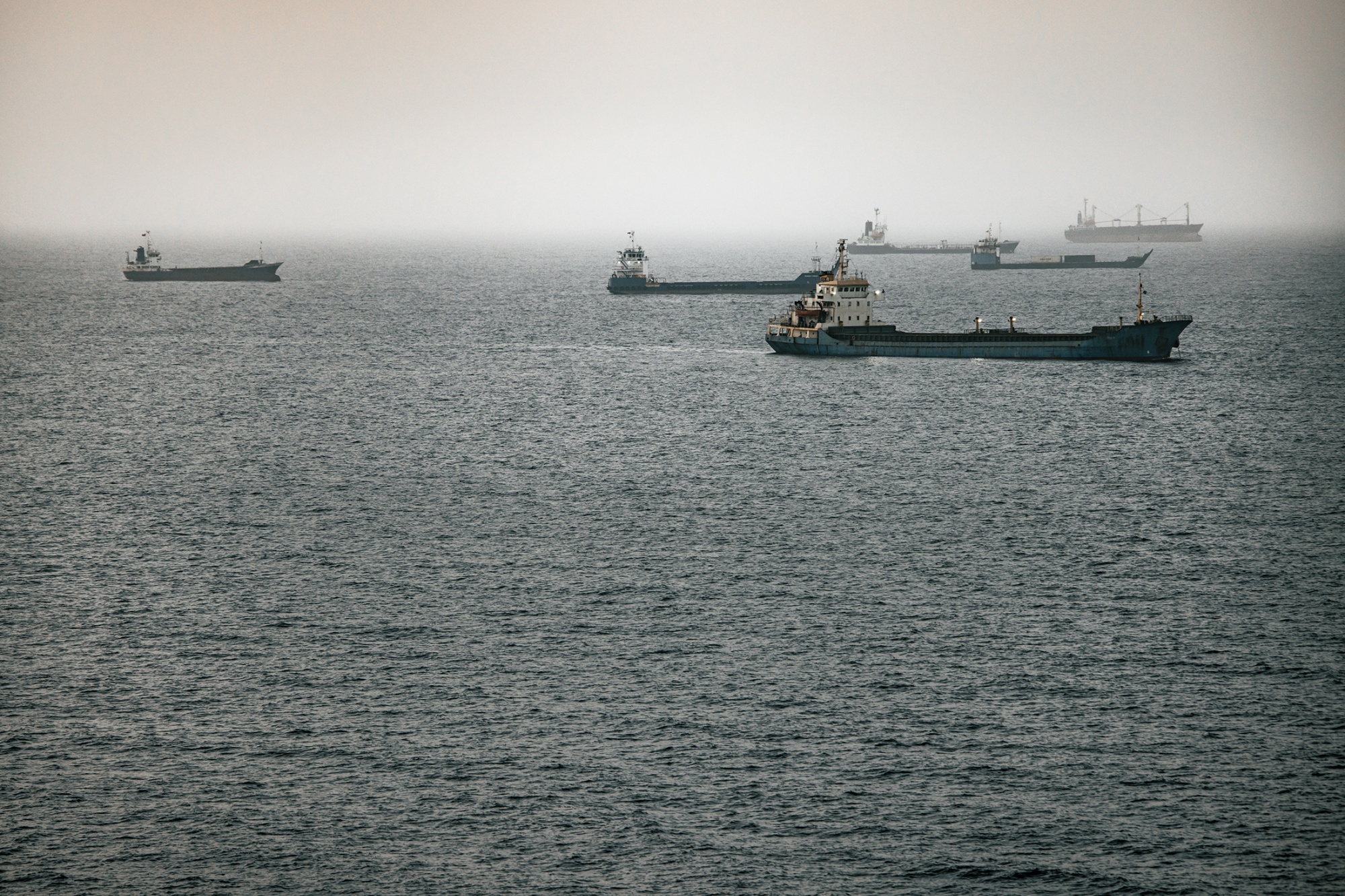 Crude oil tankers and other vessels anchored around Qaboos Port in Muscat, Oman. 