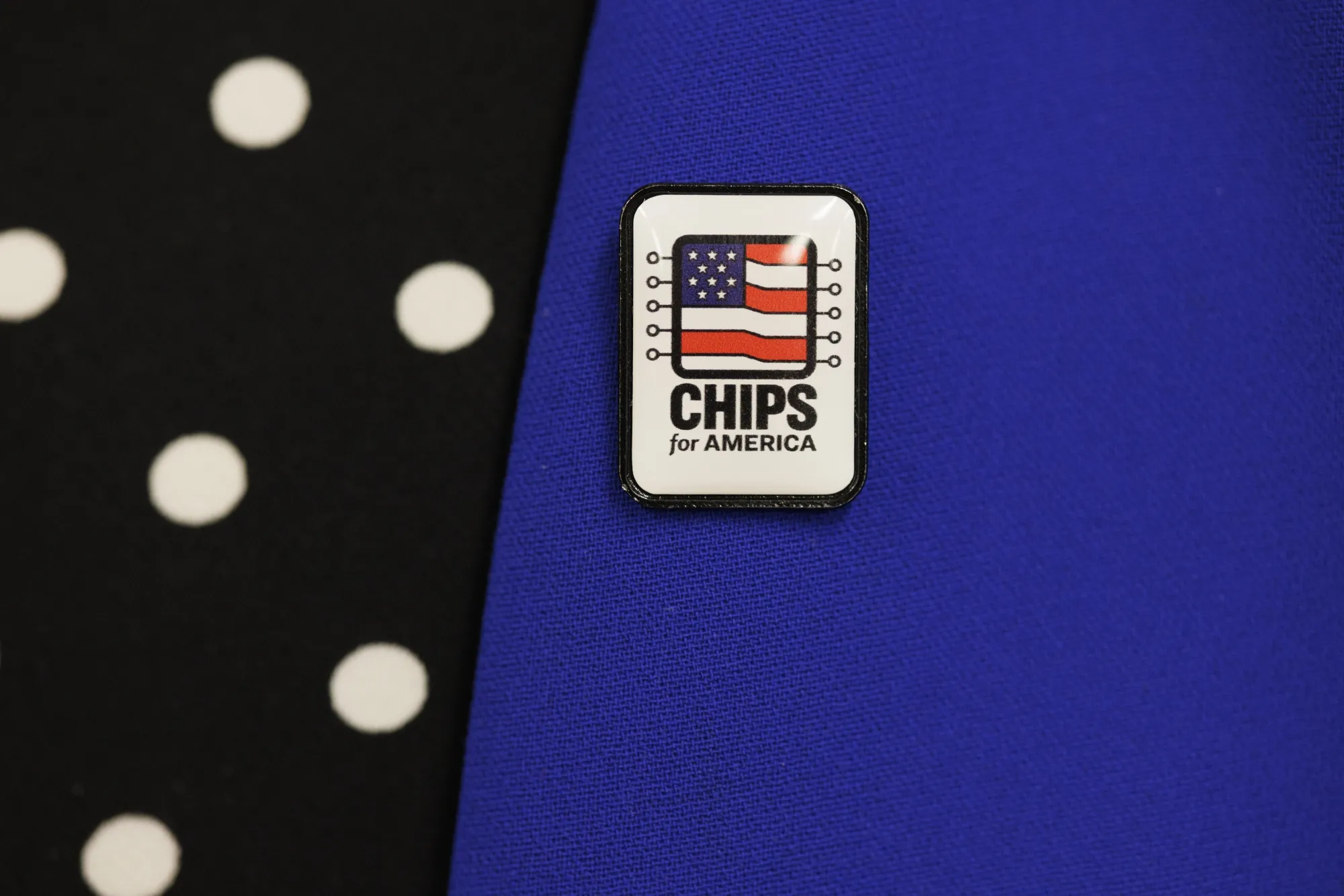 A lapel pin&nbsp;promoting Chips for America.&nbsp;
