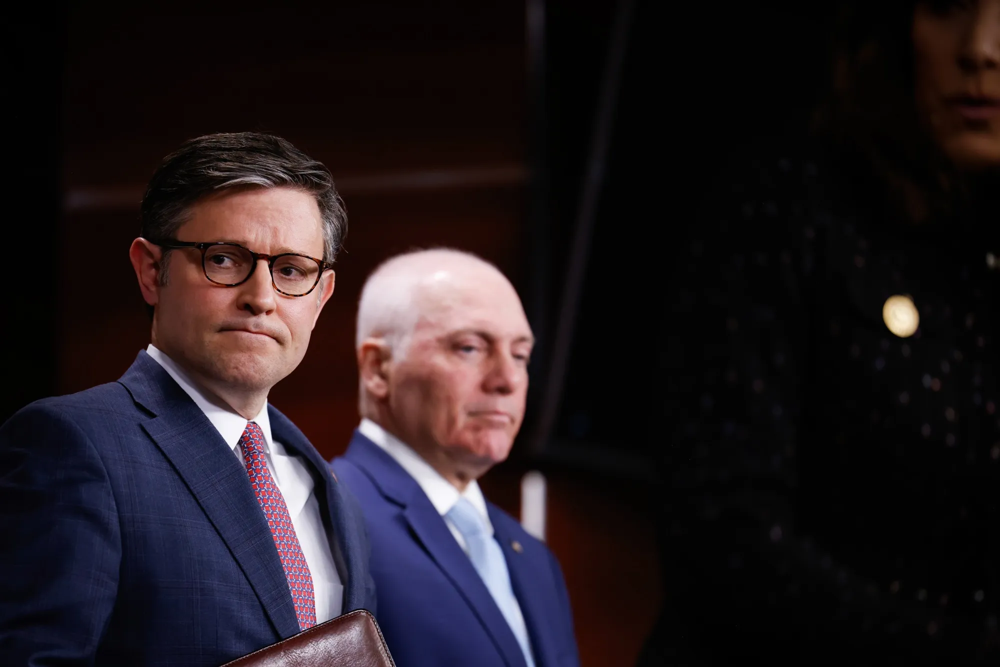 Mike Johnson and Steve Scalise during a news conference at the Capitol in Washington.