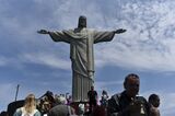 Tourists visit Christ the Redeemer Rio de Janeiro Brazil
