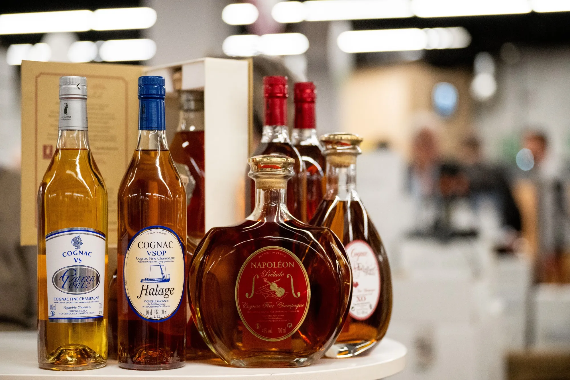 Bottles of French cognac in Paris.