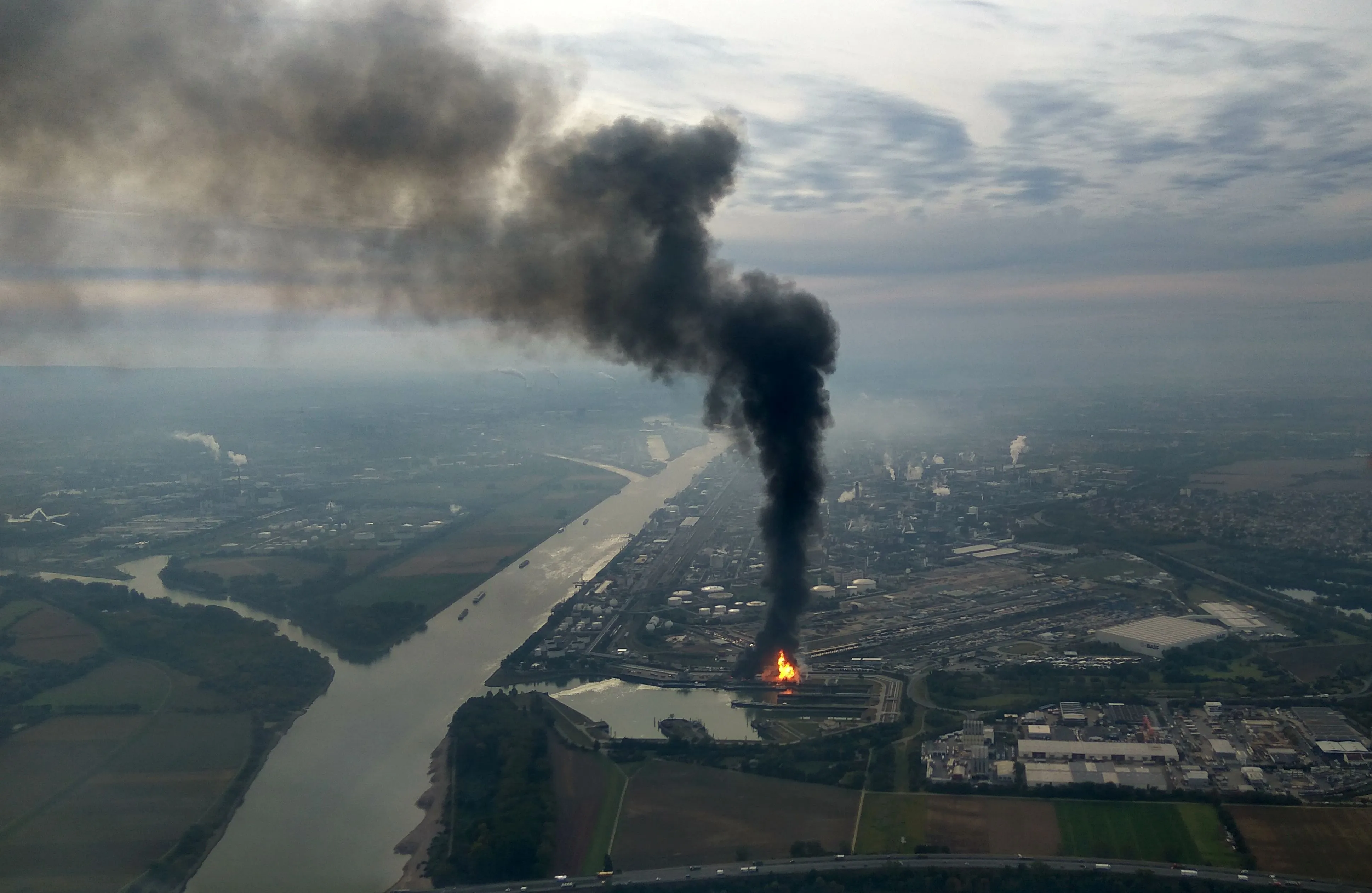 Smoke rises from the BASF chemical plant on Oct. 17.
