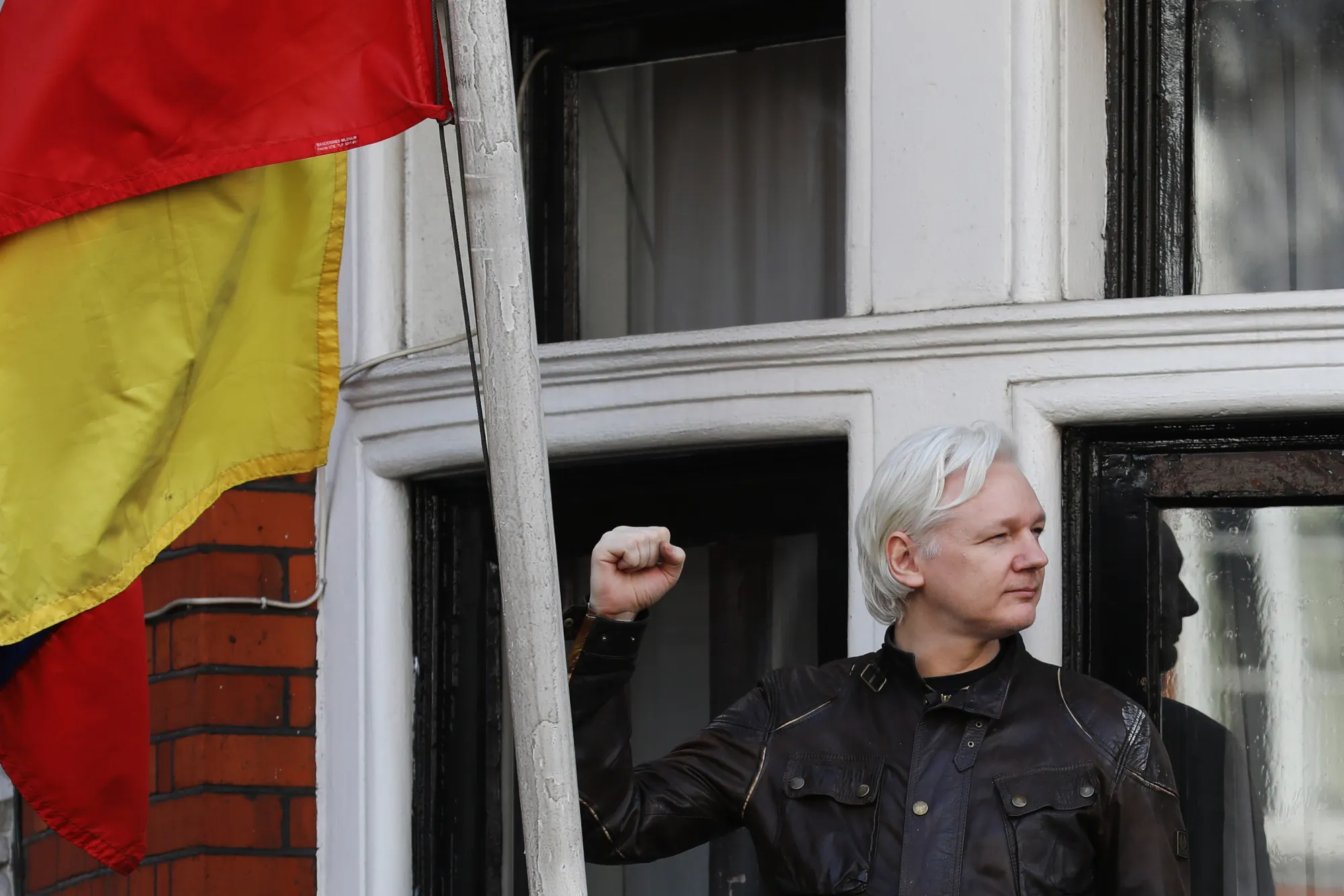 Assange at the Ecuadorian embassy in London on May 19, 2017. 