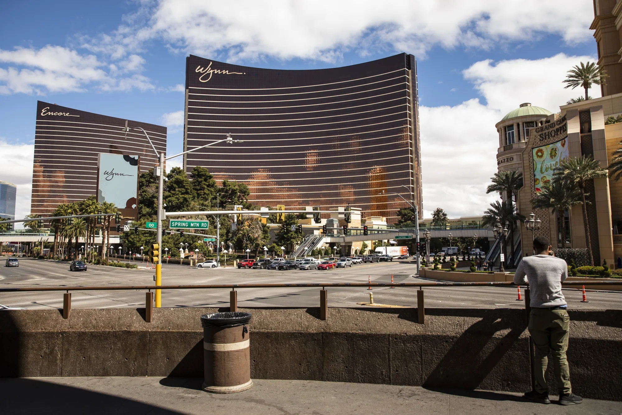 A person stands in front of the Wynn Las Vegas resort and casino in Las Vegas, Nevada, on&nbsp;March 17.
