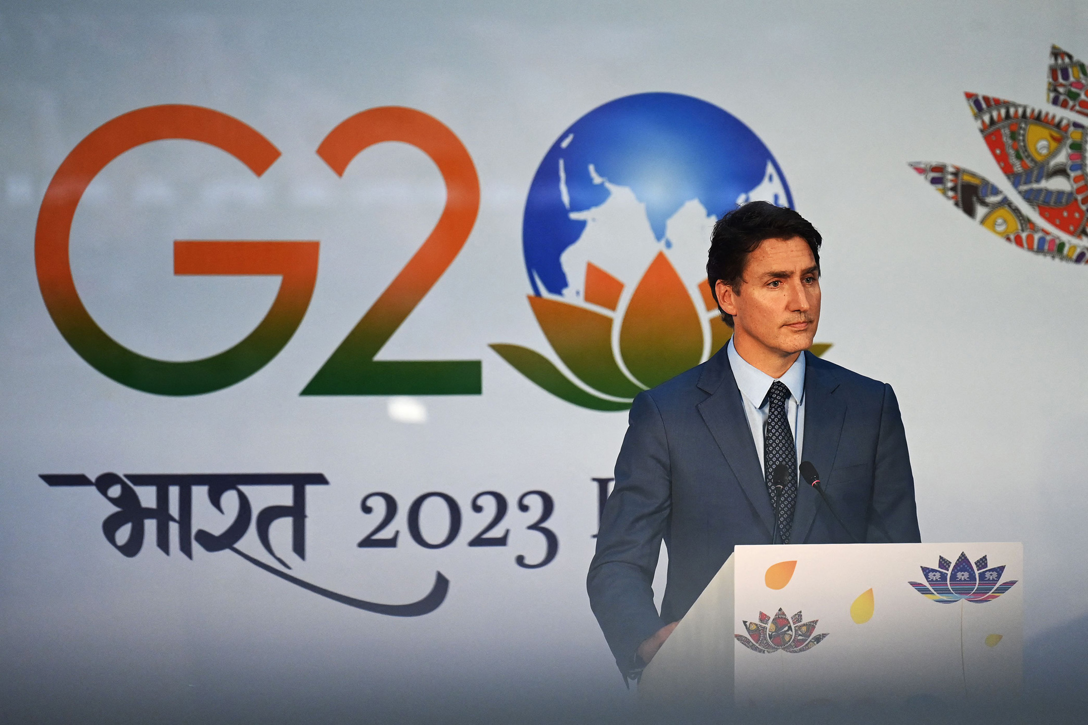 Trudeau attends a press conference after the closing session of the G20 summit in New Delhi on Sept. 10.