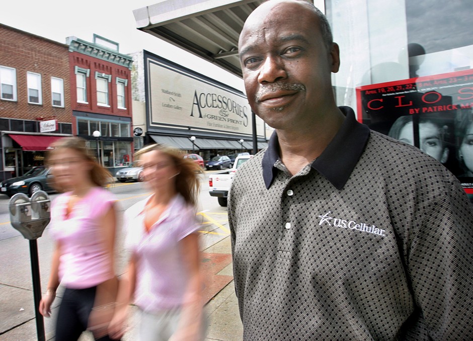 New research finds that a growth in black-owned businesses was strongly linked to a reduction in black youth violence (above, Perry Carrington stands outside his Farmville, Virginia, music shop in 2006).