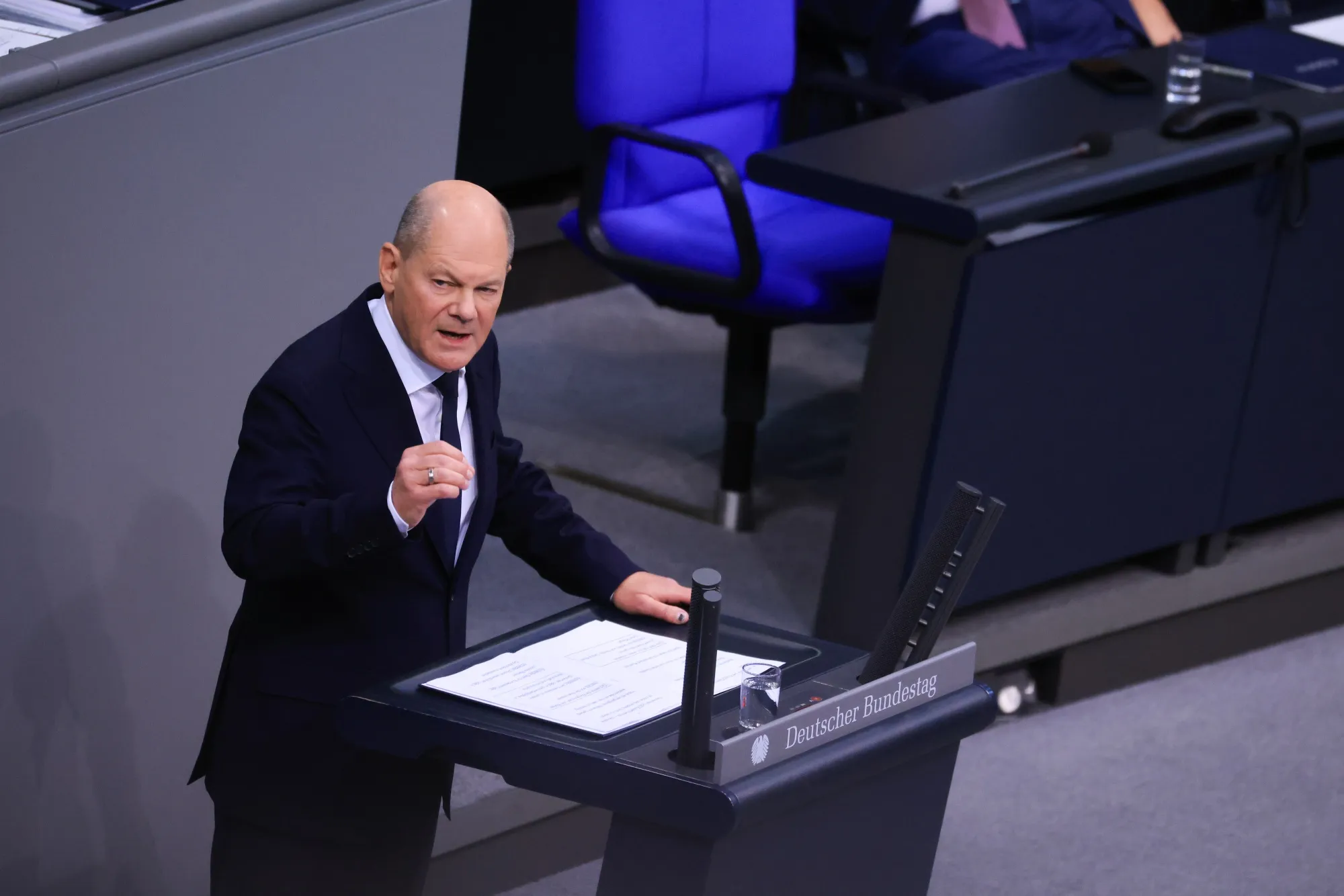 Olaf Scholz addresses the Bundestag in Berlin, Germany, on Nov. 13.
