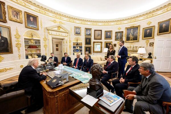 Swiss business leaders meet with President Trump at the Oval Office, on Nov. 5.