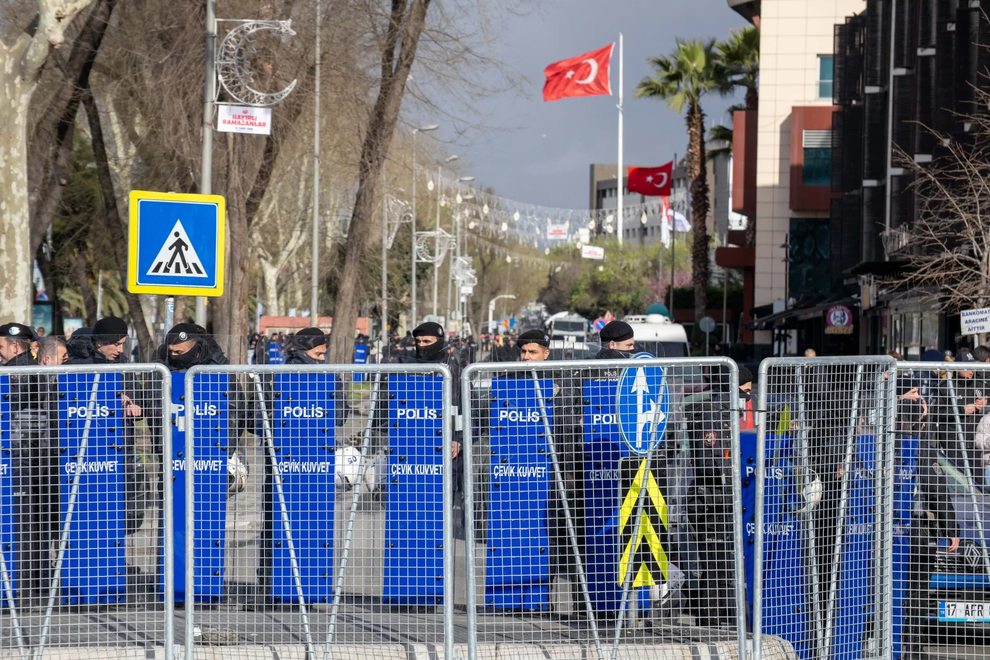 Police block a road in Istanbul on March 19.