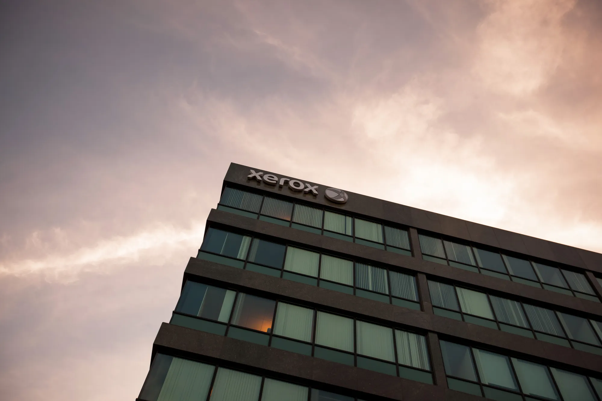 Signage is displayed on the exterior of Xerox Corp. headquarters in Norwalk, Connecticut.