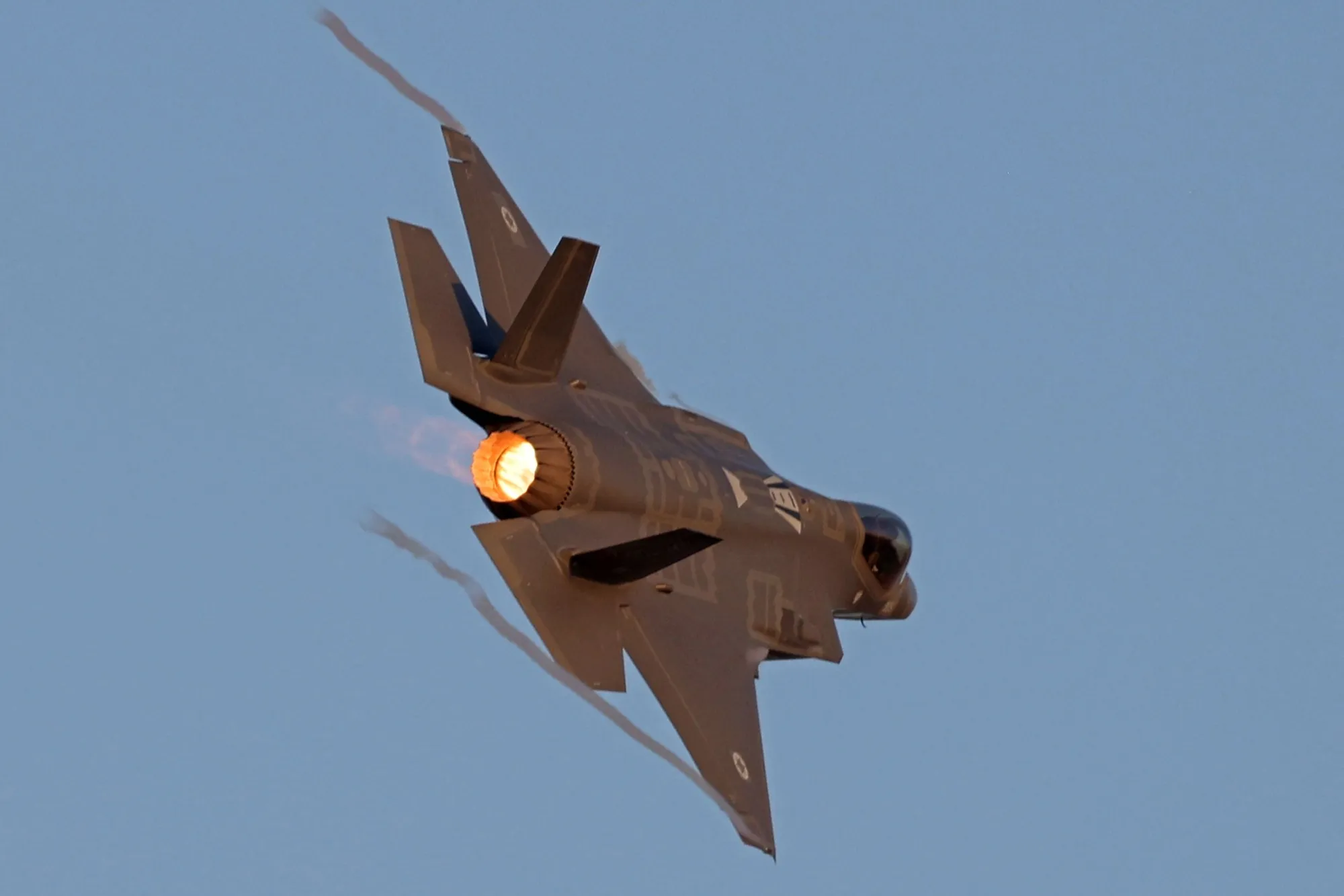 An F-35 Lightning II fighter jet during a graduation ceremony of Israeli Air Force pilots at the Hatzerim base in the Negev desert, Israel, on June 23.&nbsp;