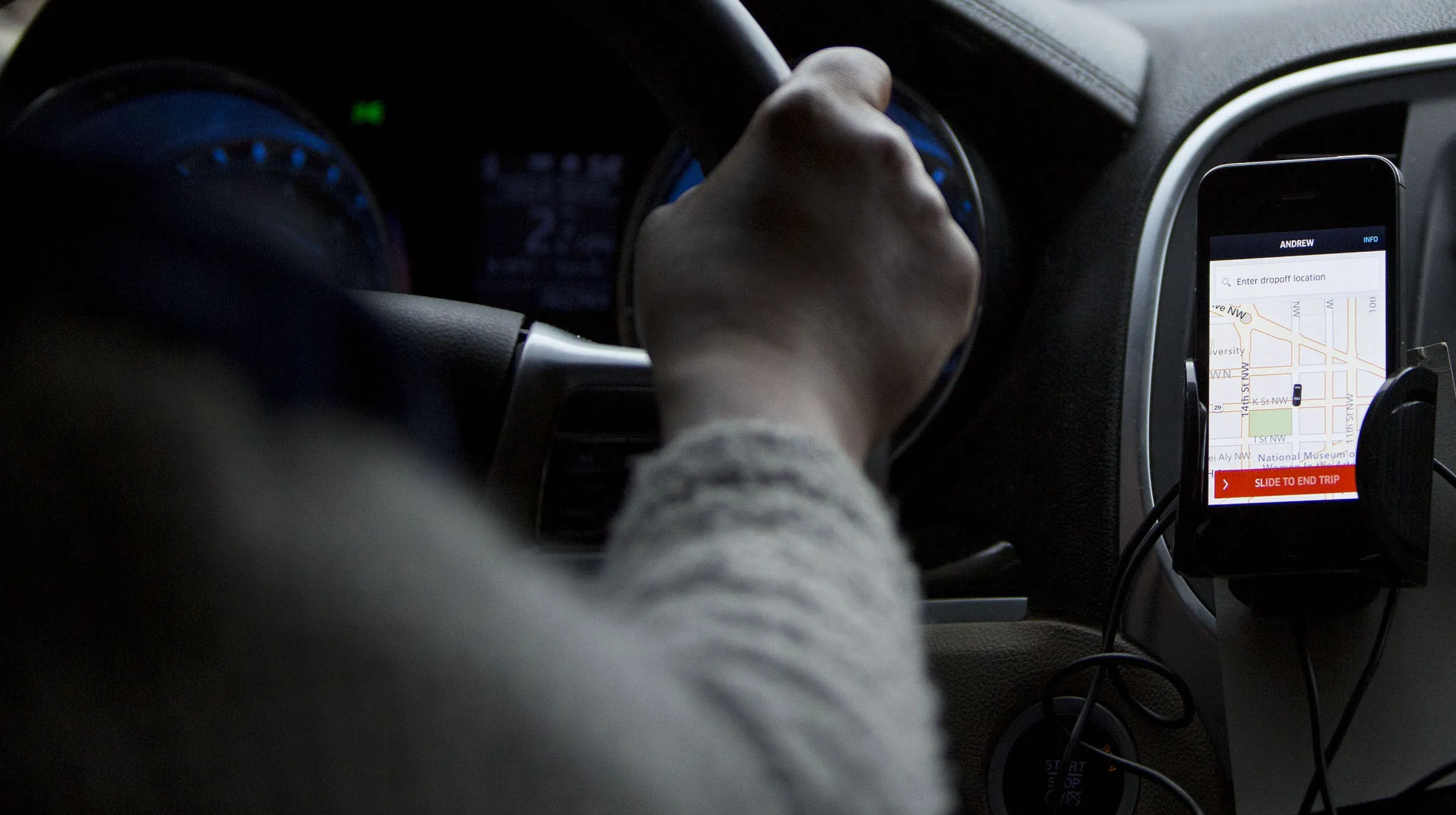 The Uber Technologies application runs on an Apple iPhone.
