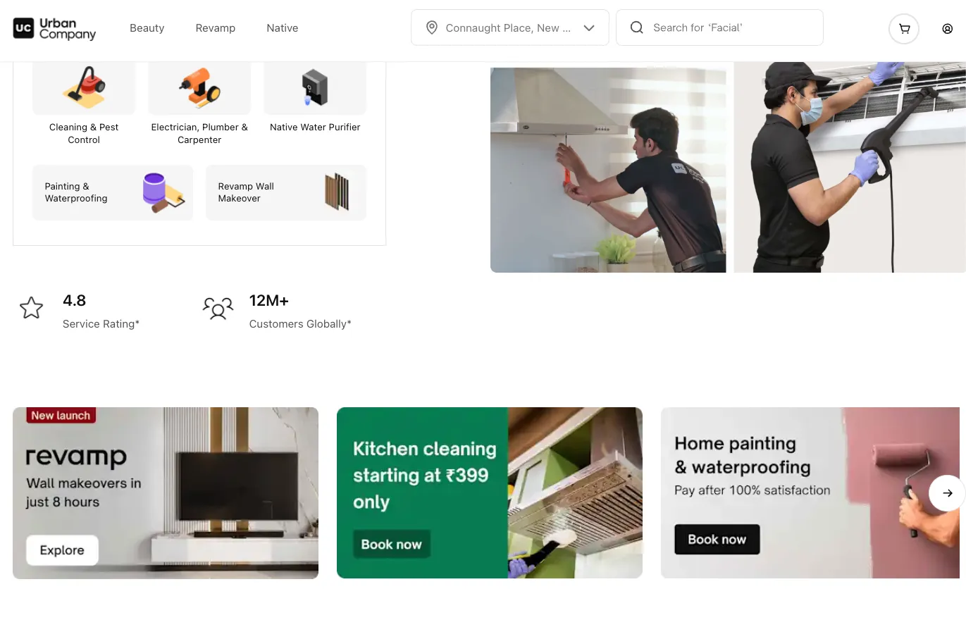 The&nbsp;Urban Company website.