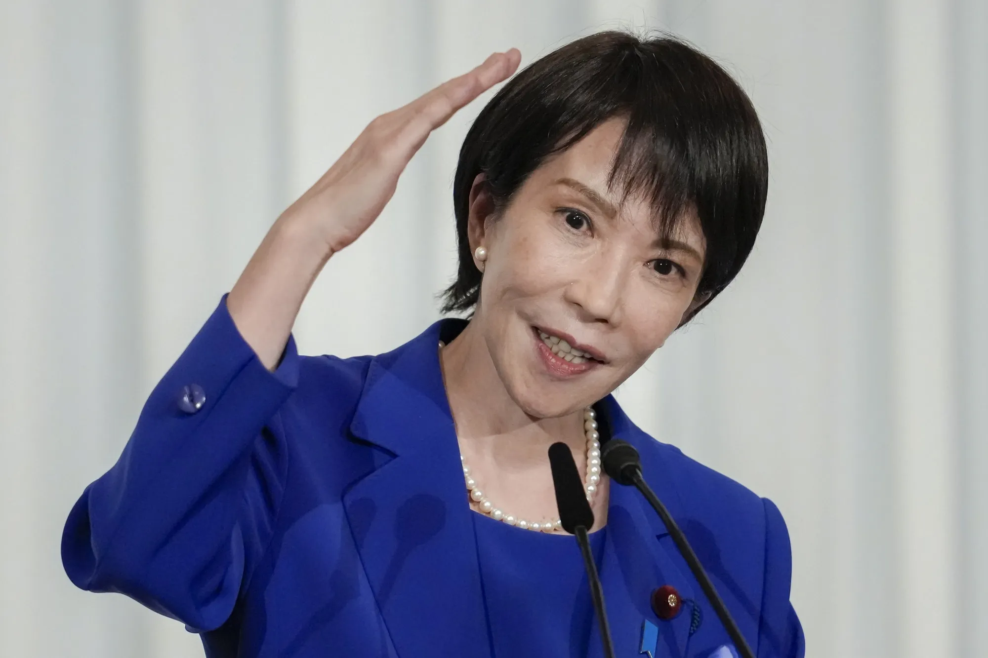 Sanae Takaichi, newly-elected leader of the Liberal Democratic Party (LDP), speaks during a news conference at the party’s headquarters in Tokyo, Japan, on&nbsp;Oct. 4.