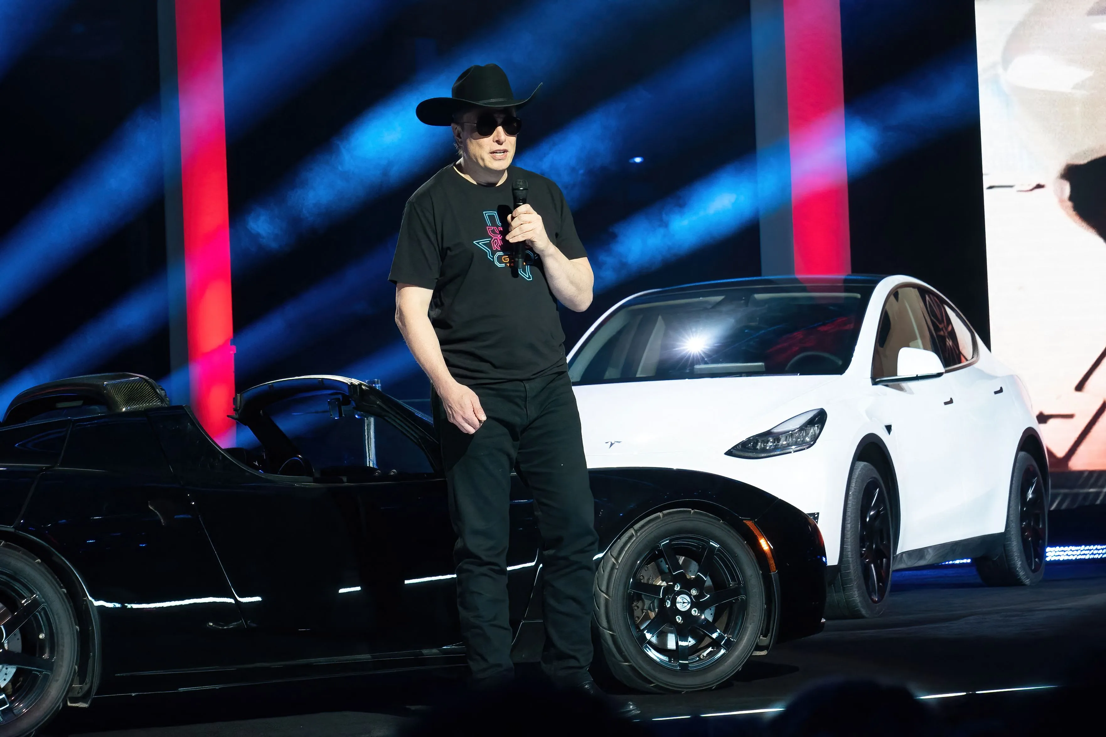 Tesla CEO Elon Musk speaking&nbsp;at the “Cyber Rodeo" opening party last year&nbsp;in Austin, Texas.