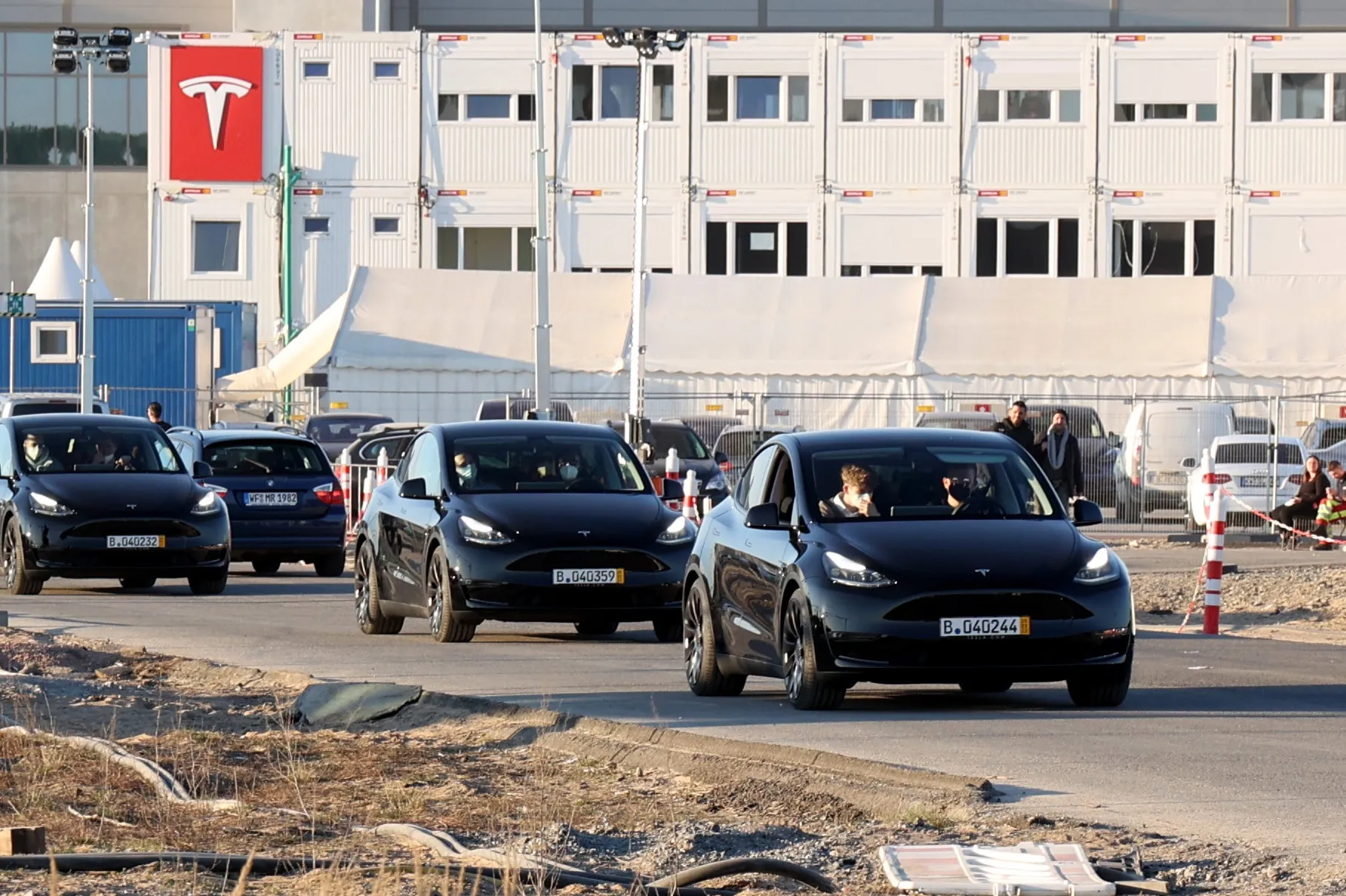 Model Y electric vehicles at Tesla’s new factory in Gruenheide, Germany, on March 22.