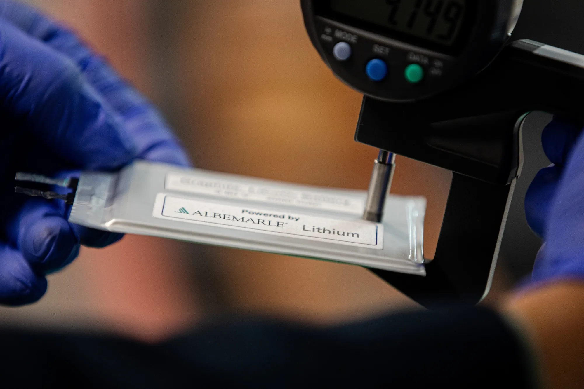 A scientist works on lithium battery research at the Albermarle facility in Kings Mountain, North Carolina.