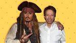 Johnny Depp as Captain Jack Sparrow and Jerry Bruckheimer