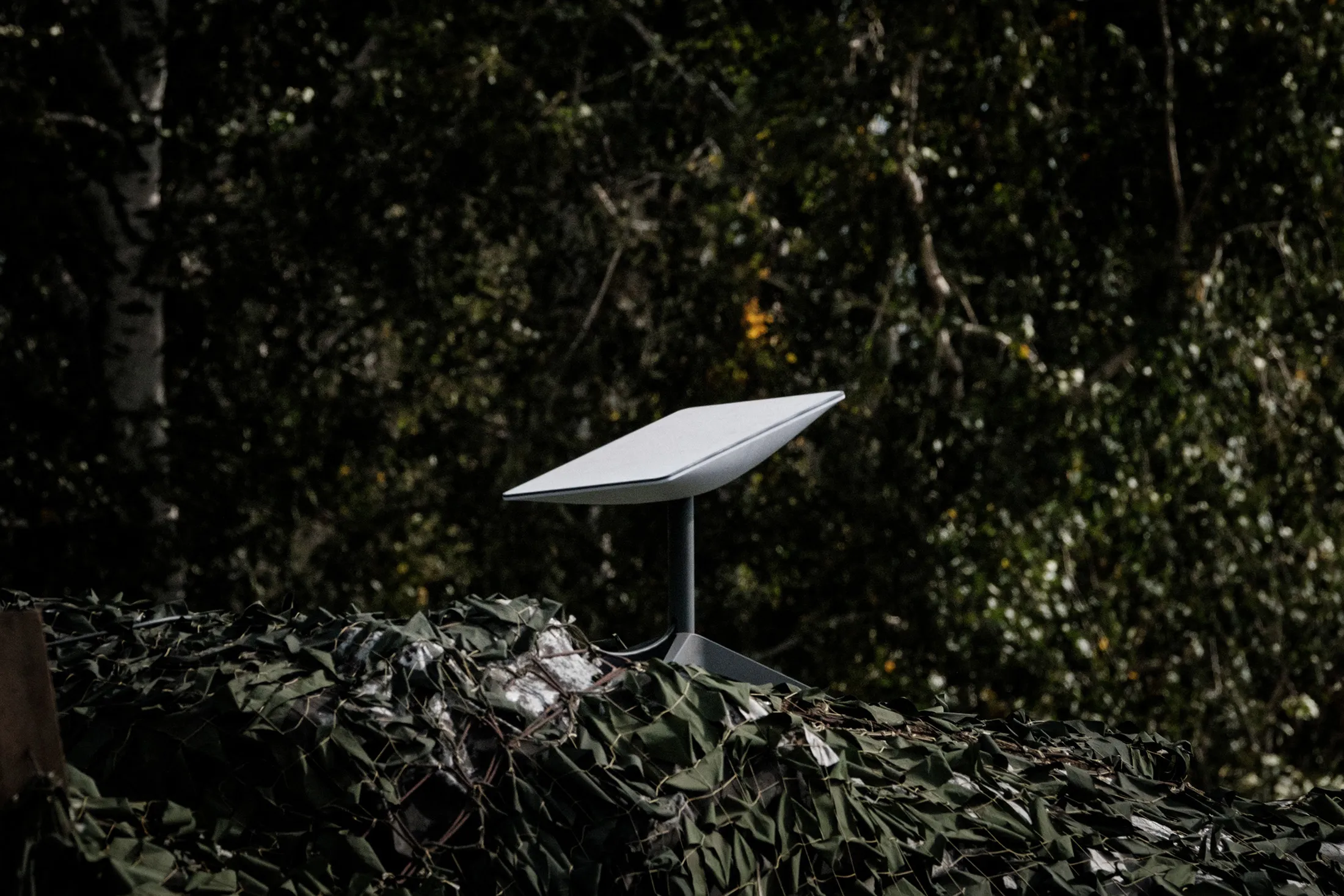 An antenna of the Starlink satellite-based broadband system donated by&nbsp;Elon Musk in Izyum, Kharkiv region, amid the Russian invasion of Ukraine.