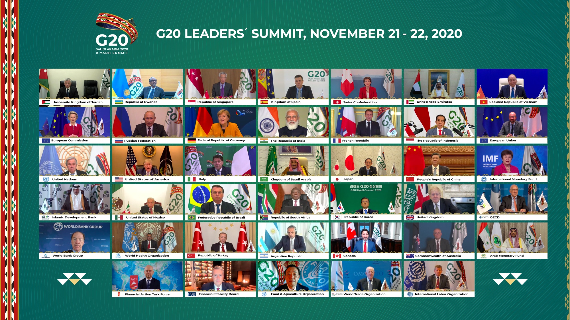 A family photo from the opening session of the G20 Riyadh Summit