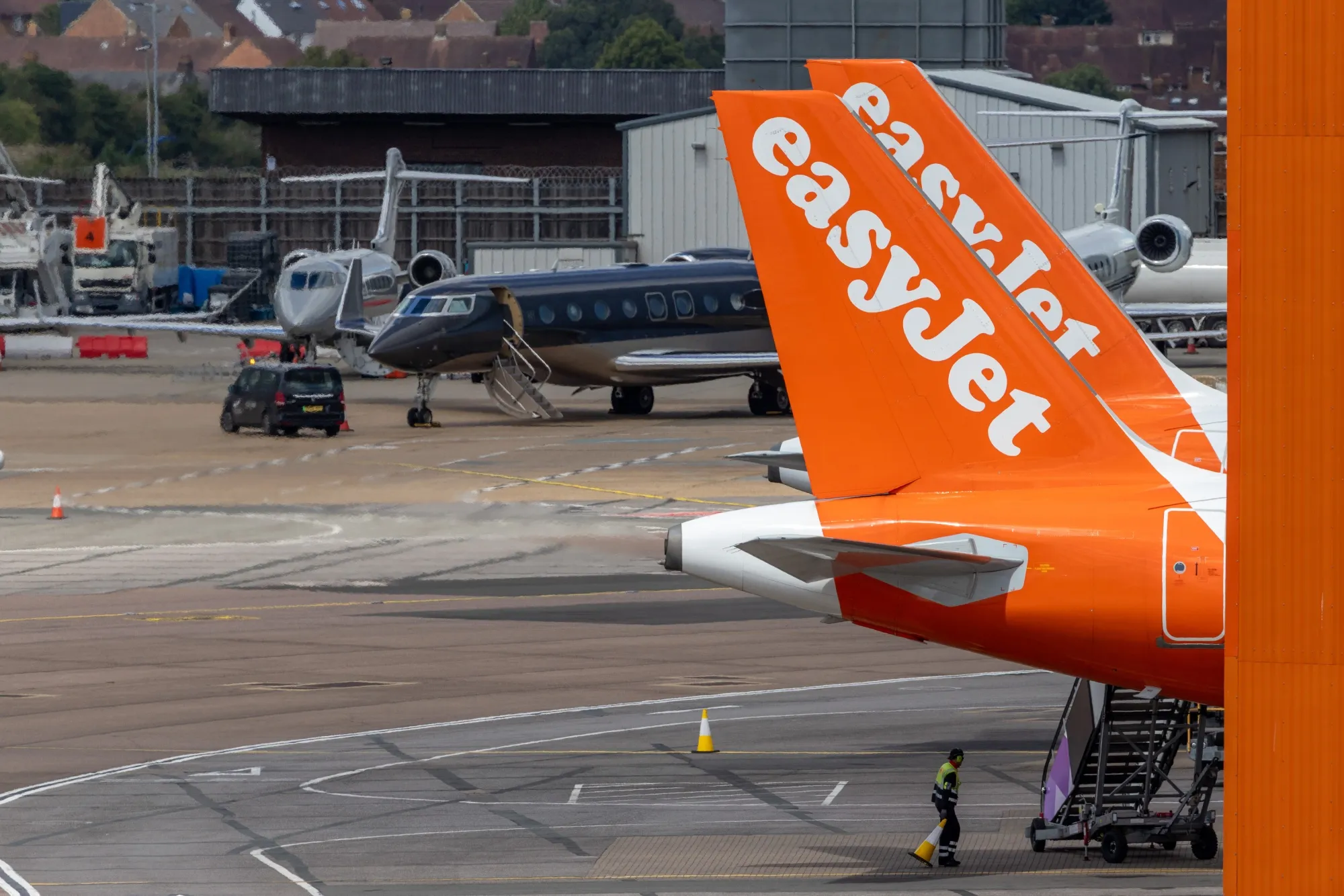 Aircrafts operated by Easy Jet Plc at London Luton Airport.