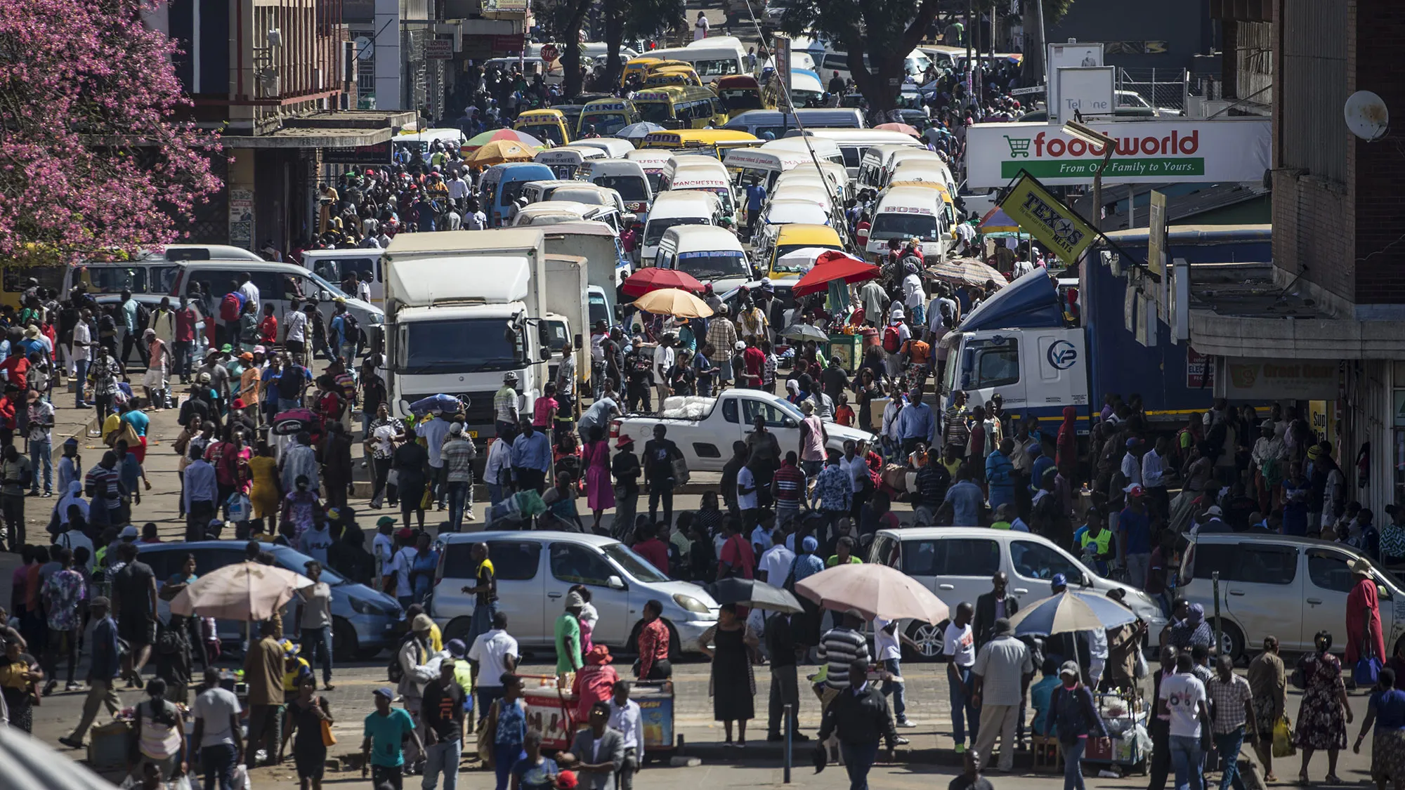 A view of a crowded street in Harare, Zimbabwe
