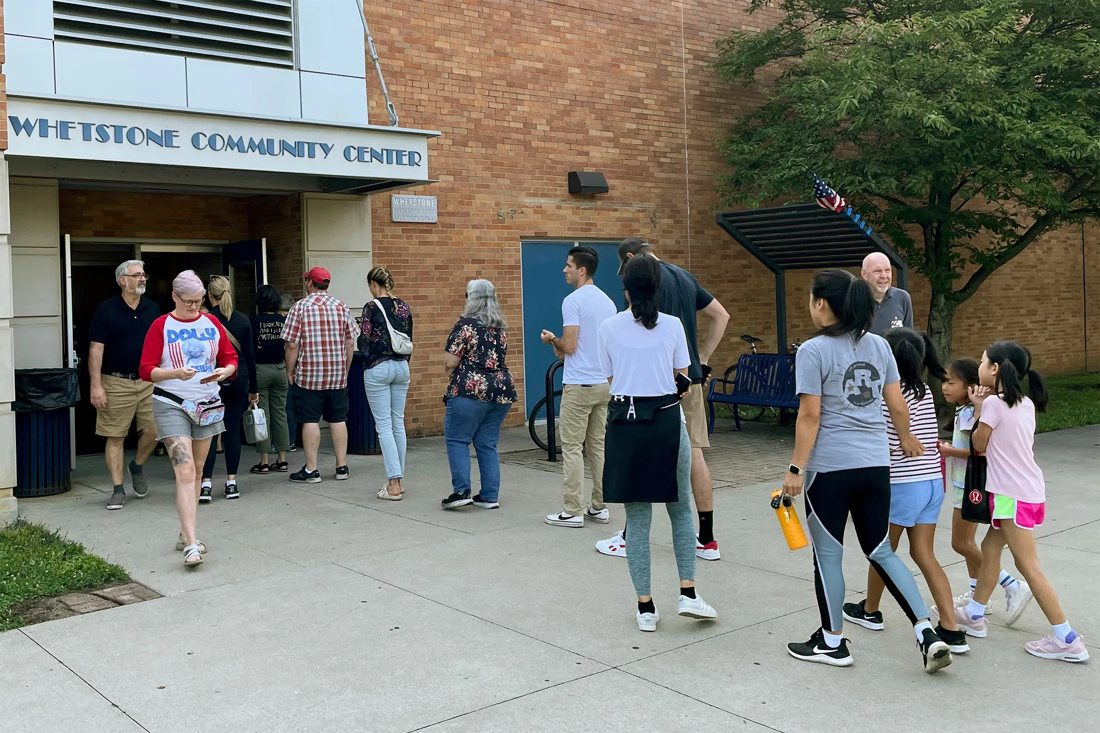 Residents wait in line at a polling station in Columbus, Ohio, on Aug. 8.