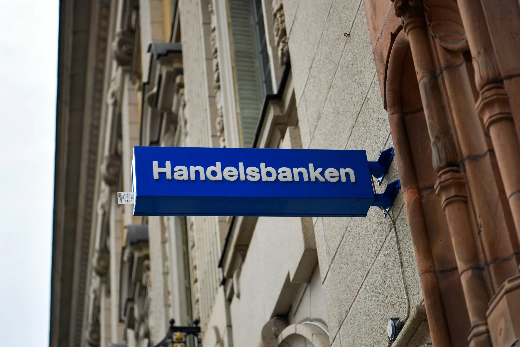 A sign sits on a Svenska Handelsbanken AB bank branch in Stockholm, Sweden.