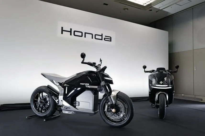 Honda’s electric two-wheeler concept models on display at it’s headquarters in Tokyo.