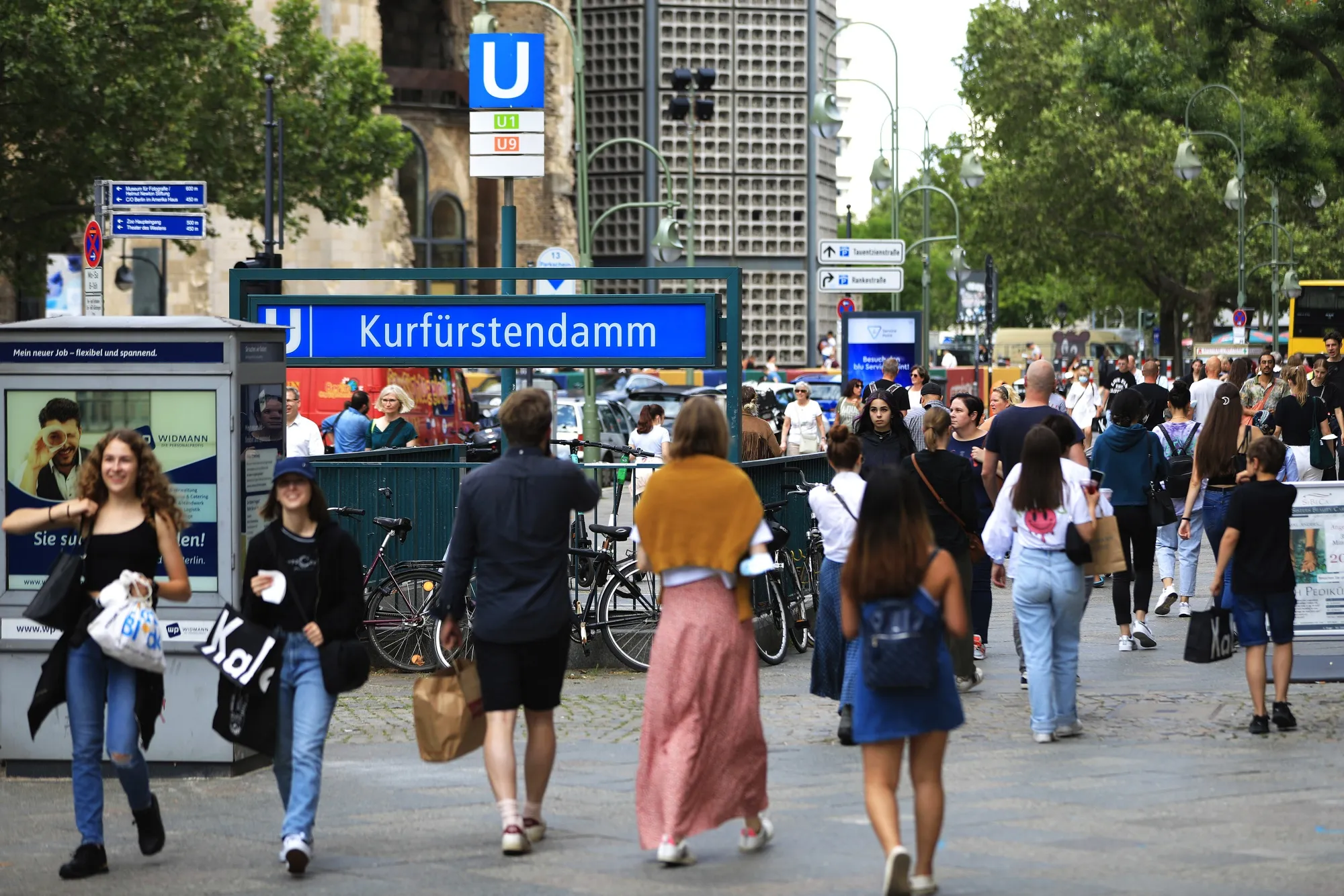 Shoppers near Kurfuestendamm U-Bahn railway station in Berlin.