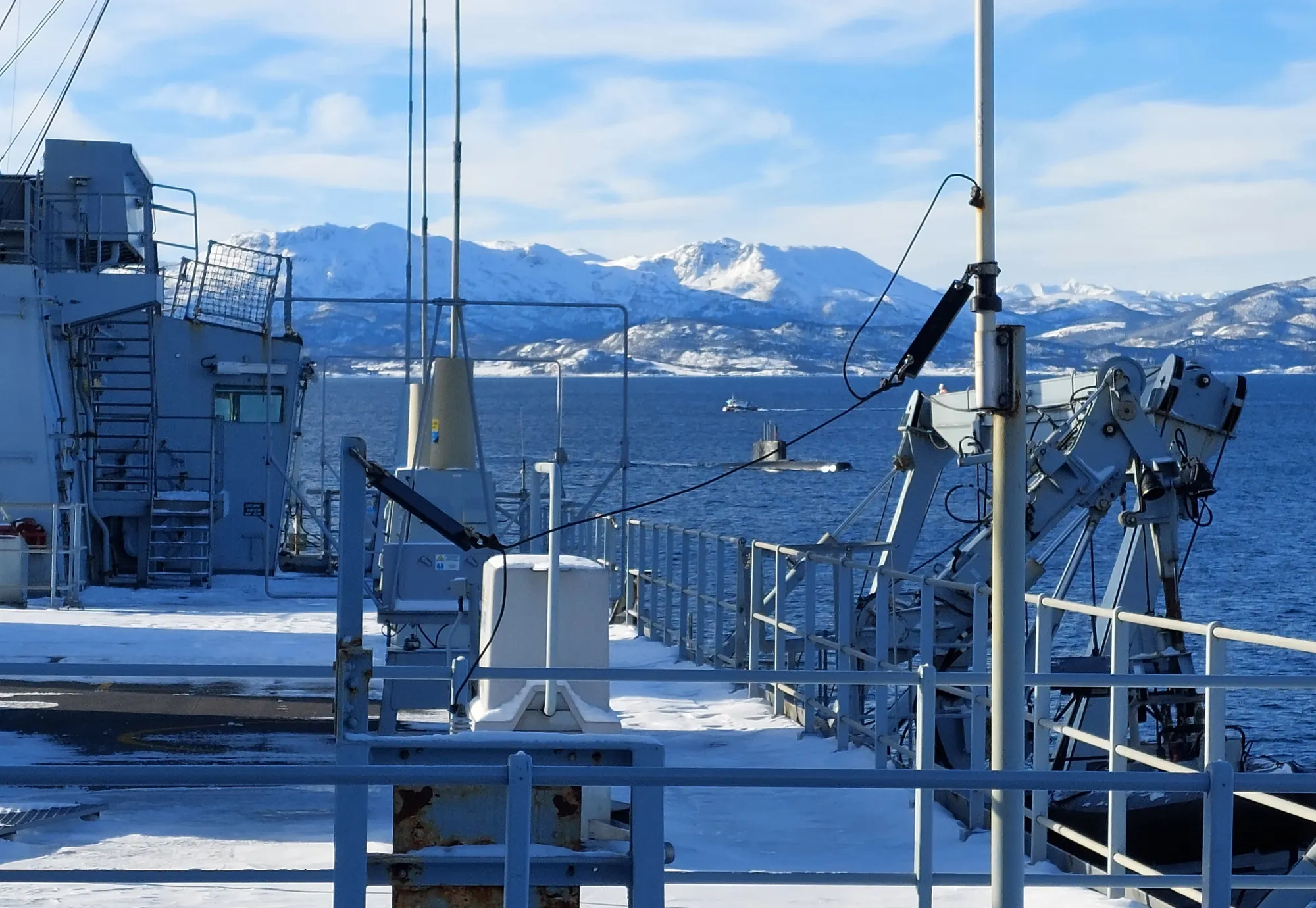 A surfacing Royal Norwegian Navy submarine during a NATO exercise in Norway, in March.
