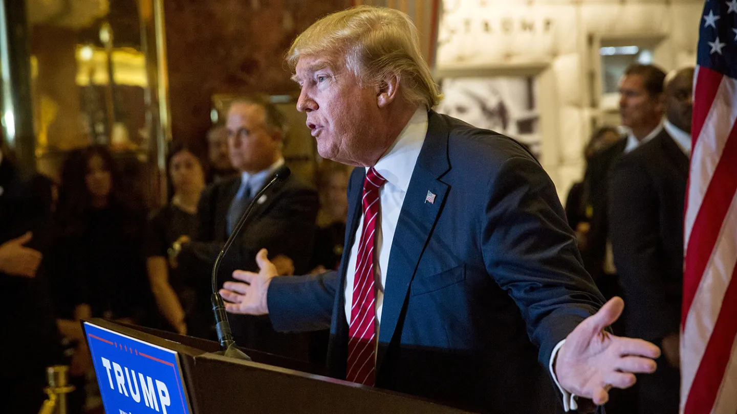 Republican presidential candidate Donald Trump holds a news conference on taxes on Sept. 28, 2015, in New York City.
