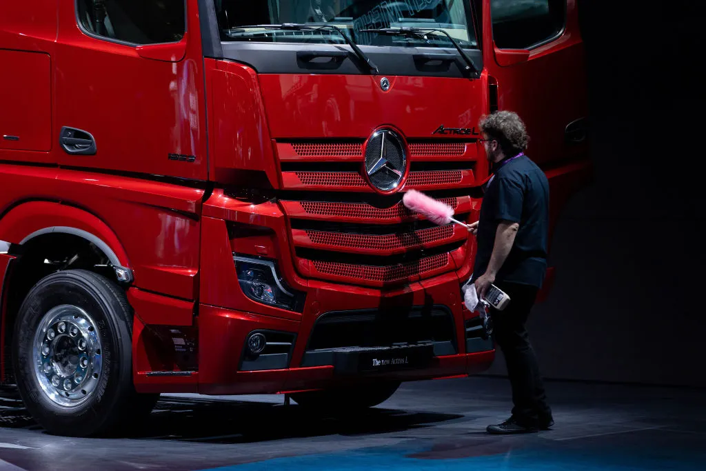 A Mercedes-Benz Actros L truck, manufactured by Daimler Truck Holding AG.