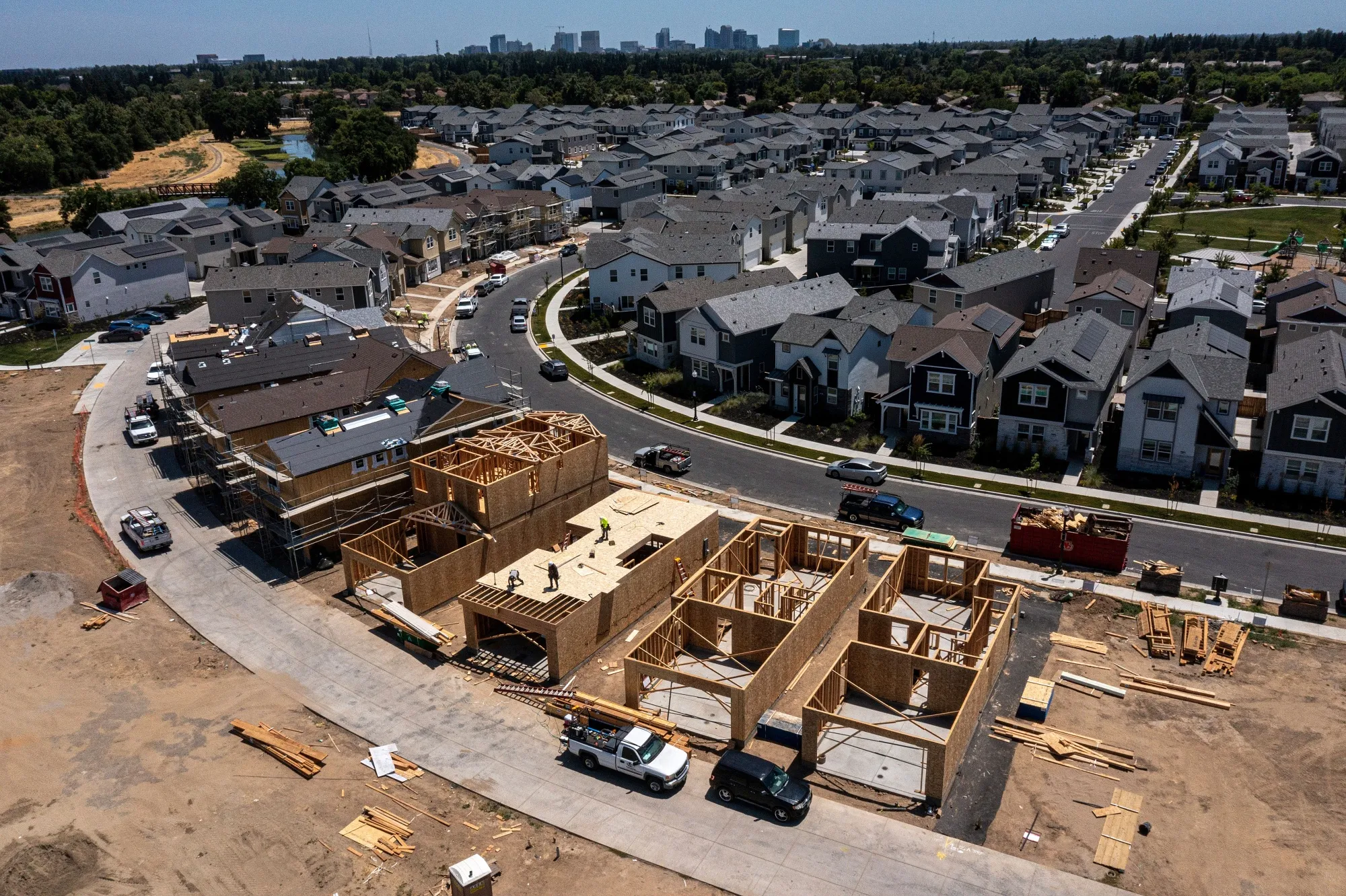 Homes under construction in Sacramento, California.