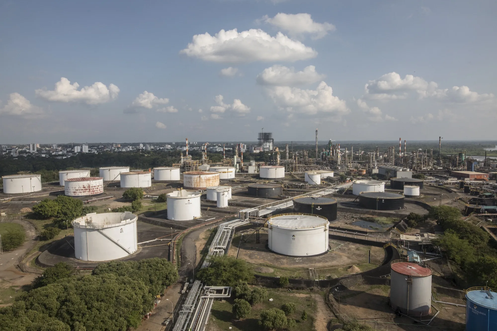 Storage tanks at a&nbsp;refinery in Barrancabermeja, Colombia.