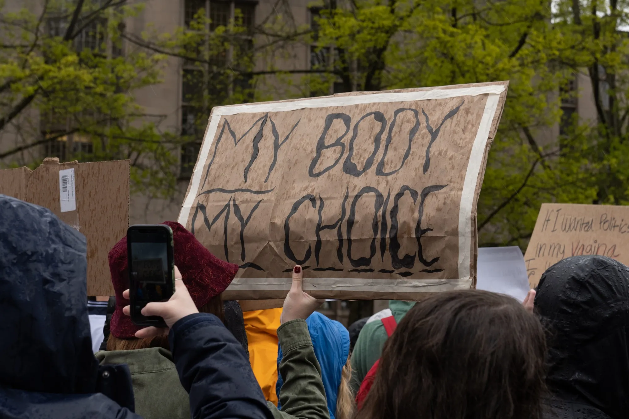 A demonstrator in support of abortion rights at the University of Washington's Red Square in Seattle, on May 5.