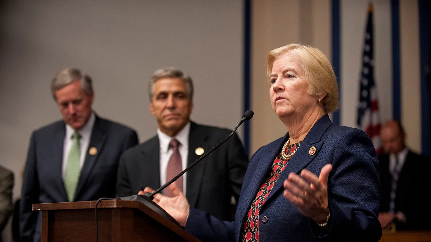 Representative Candice Miller, a Republican from Michigan, speaks during a news conference with fellow members of the House Transportation and Infrastructure Committee, in Washington, D.C., U.S., on Wednesday, Sept. 17, 2014.
