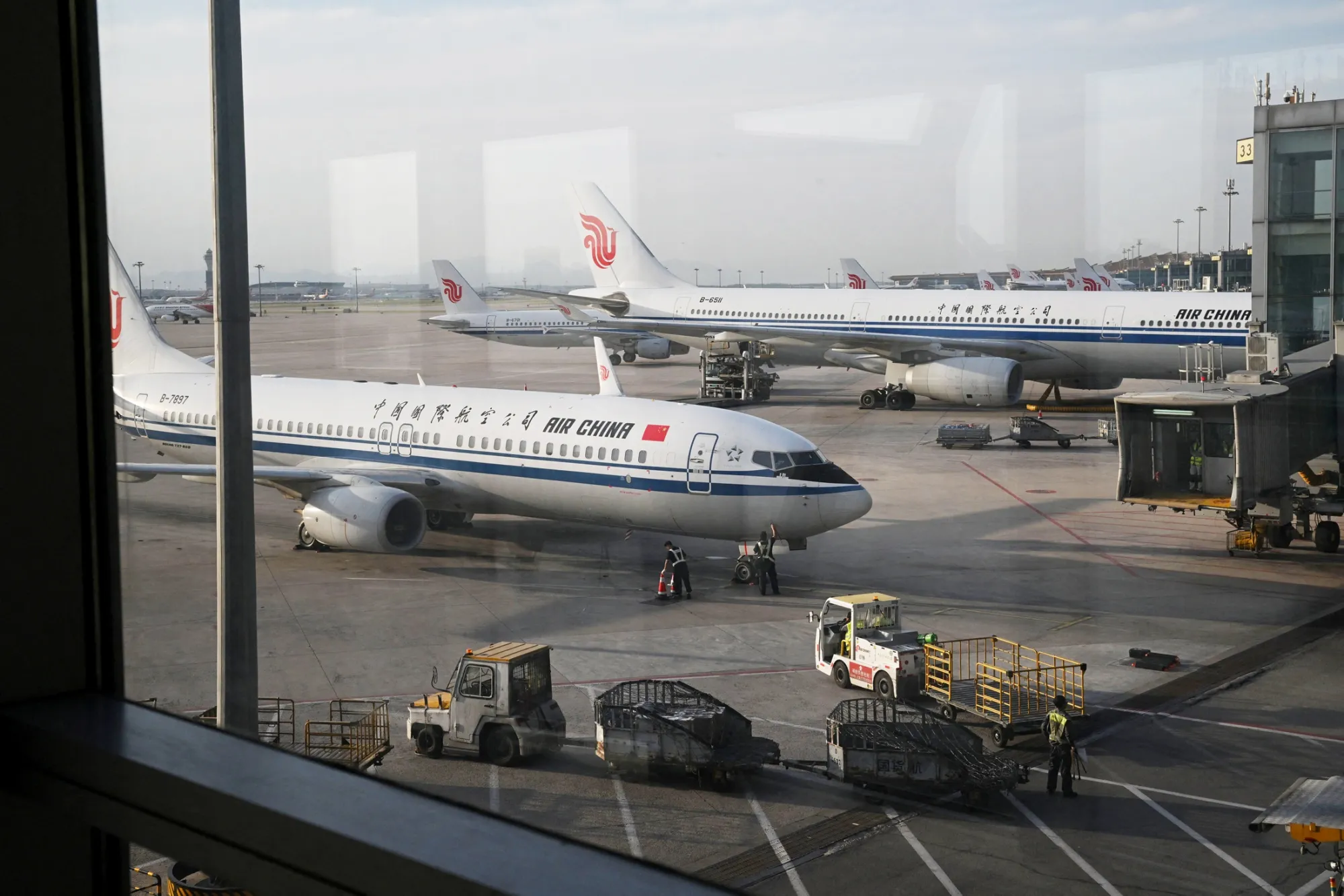 Passenger jets at Beijing Capital Airport.