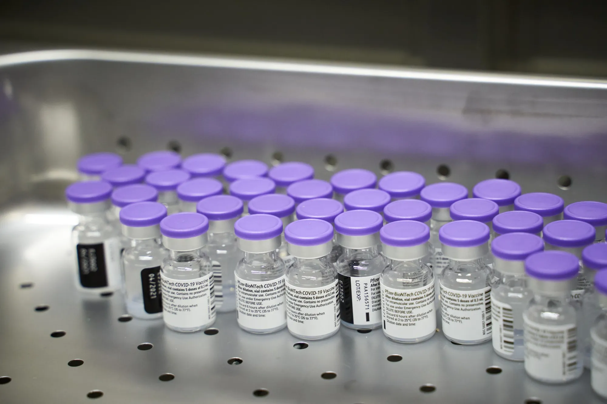 Vials of the Pfizer BioNtech Covid-19 vaccine at the Centenario Hospital Miguel Hidalgo in Aguascalientes, Mexico, on Thursday, Jan. 14, 2020. The number of confirmed cases in the coronavirus outbreak in Mexico stands at 1.57 million as of 7:30am Mexico City, according to data collected by Johns Hopkins University and Bloomberg News.