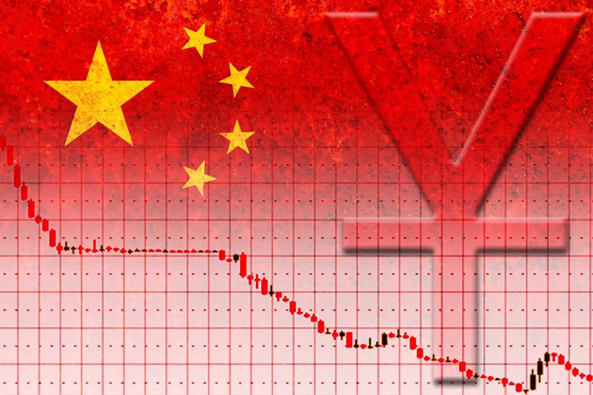 chinese currency (yuan) and devaluation graph on the rustic chin