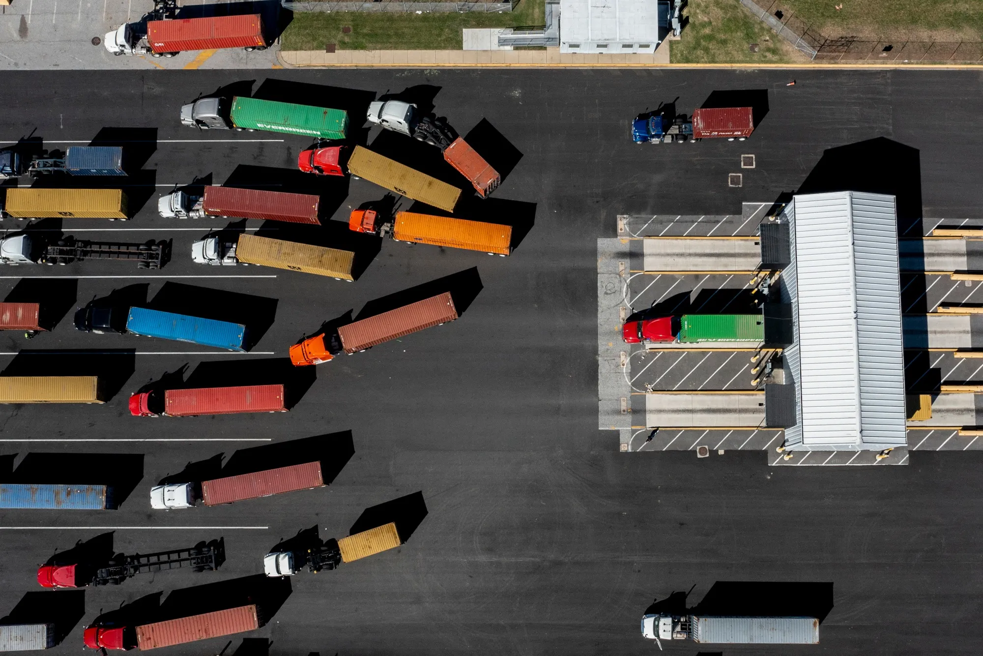 Tractor trailers at the entrance to the Port of Baltimore.