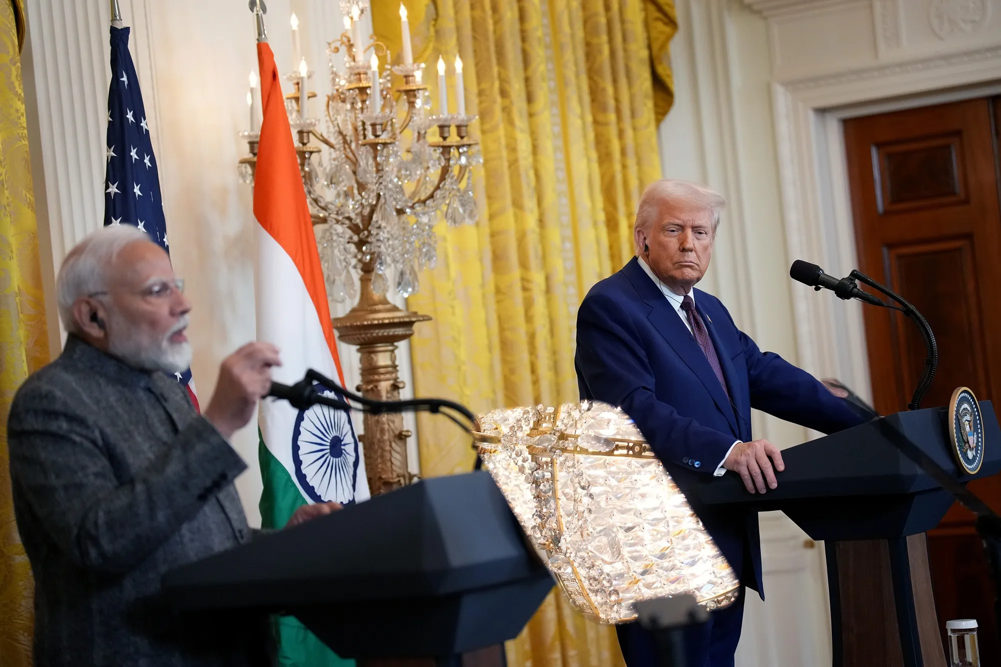 US President Donald Trump, right, and India’s Prime Minister Narendra Modi at the White House in February.